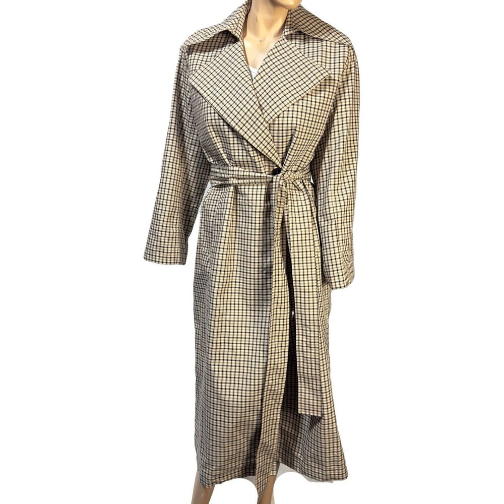 ZARA Oversized Plaid Trench Coat Size S Small Beige Brown Water Repellent NWT